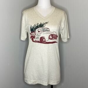 Vintage Christmas Truck Heather V-Neck T-Shirt Ruby's Rubbish Size Large